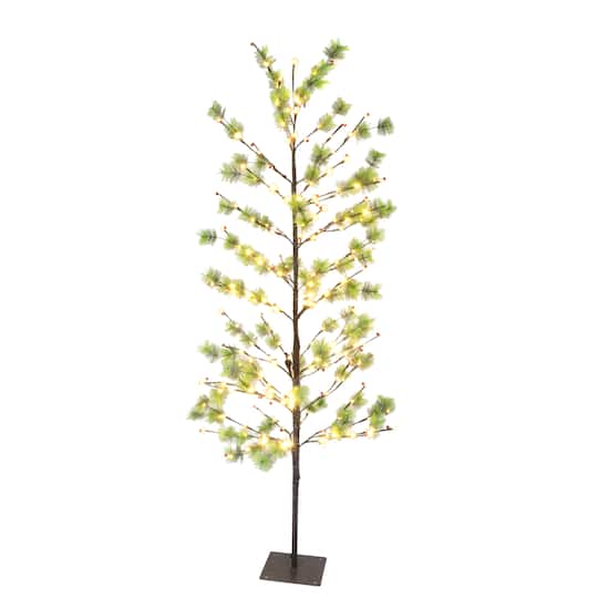 6ft. Pre-Lit Twig Artificial Christmas Tree, White LED Twinkle Lights